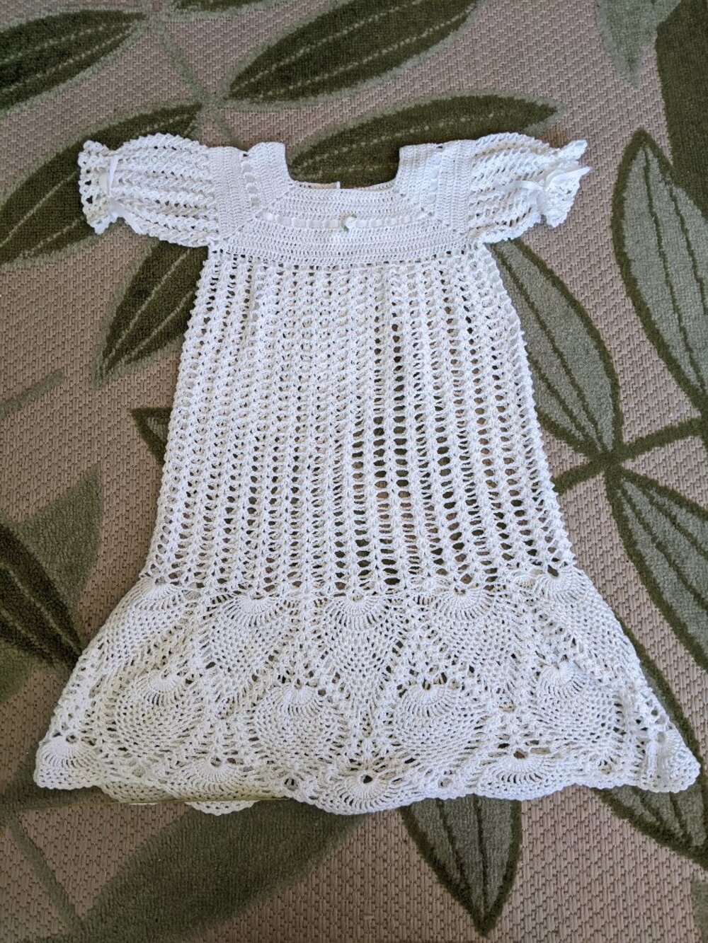 White cotton handmade crochet christening gown
